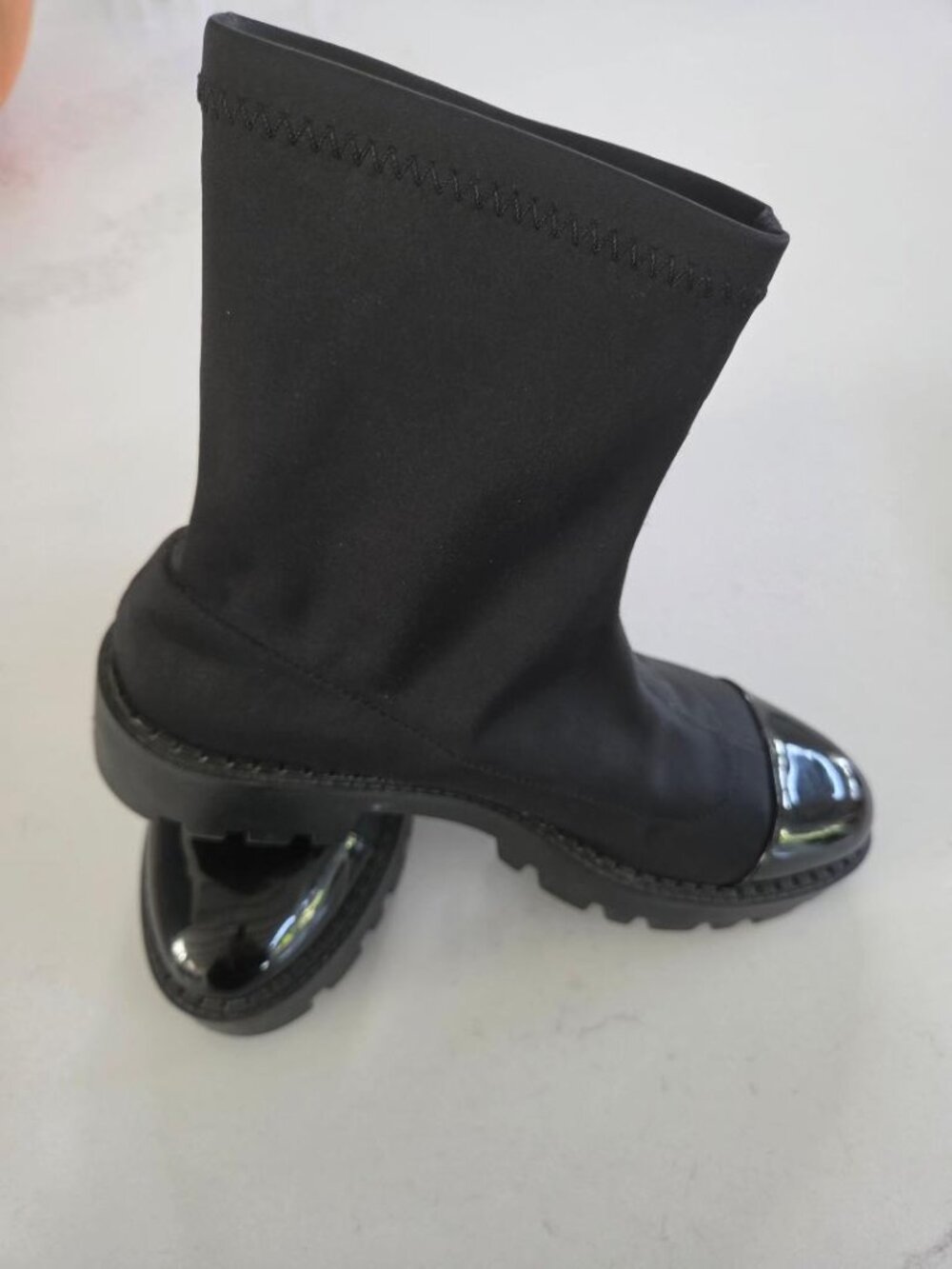 Zara Black Stretch Ankle Bootie with Patent Toe Cap  9/Eur 39 - Picture 2 of 14